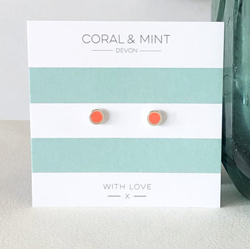 Coral Enamel Studs   Coral and Mint